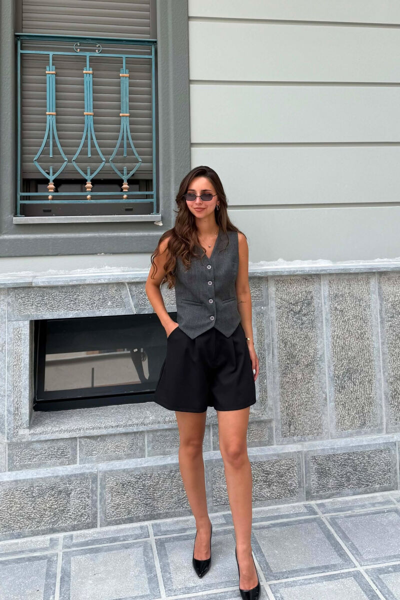 ONE COLOR SIMPLE WOMAN VEST DARK GREY/GEE - 1