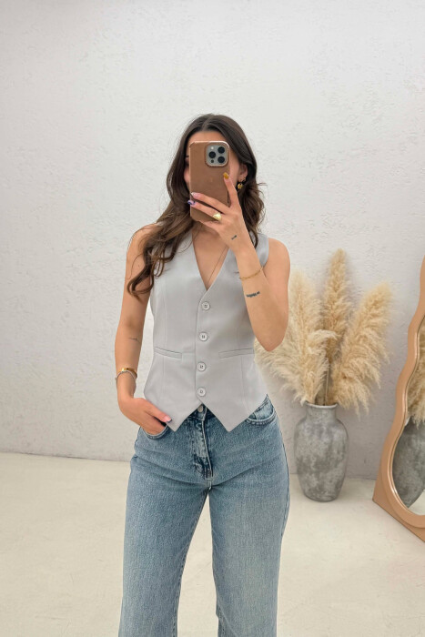 ONE COLOR SIMPLE WOMAN VEST GREY ASH/GRI HIRI - KLAUDIO FASHION