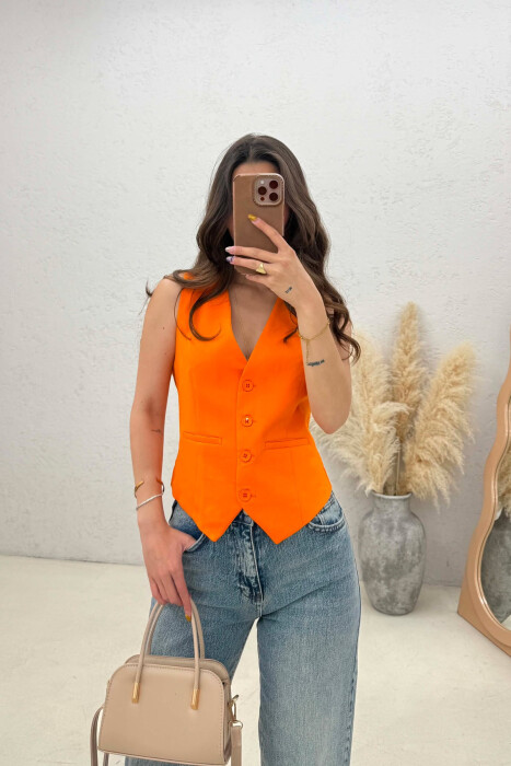 ONE COLOR SIMPLE WOMAN VEST ORANGE/PORTOKALLI - KLAUDIO FASHION