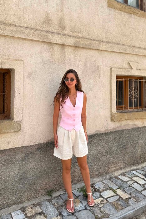 ONE COLOR SIMPLE WOMAN VEST BABY PINK/ROZB 