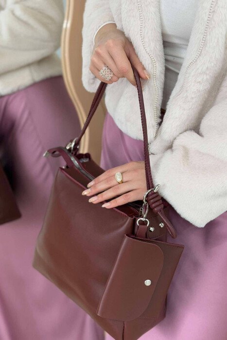 ONE COLOR SIMPLE WOMEN BAG BURGUNDY/VISHNJE - KLAUDIO FASHION