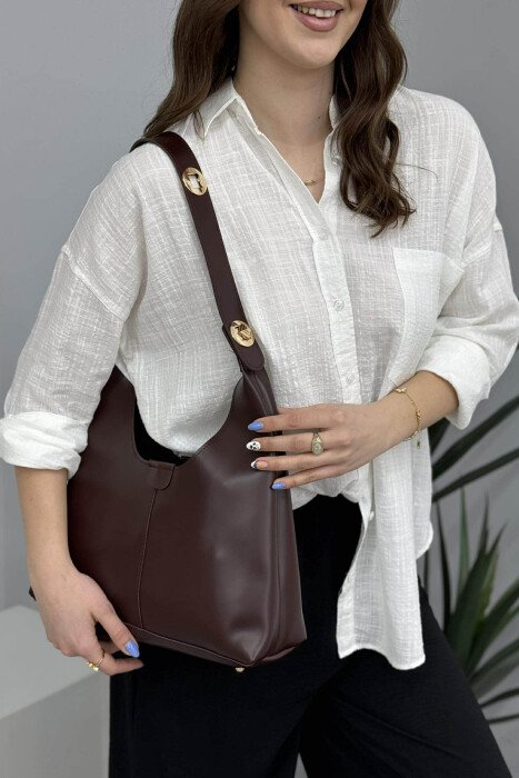 ONE COLOR SIMPLE WOMEN BAG DARK BROWN/KAE - 2