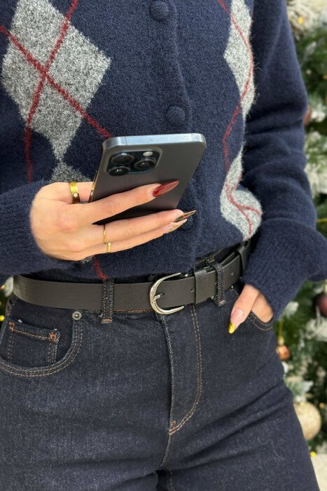 ONE COLOR SIMPLE WOMEN BELT BLACK+SILVER/ZEZE+ARGJEND - KLAUDIO FASHION
