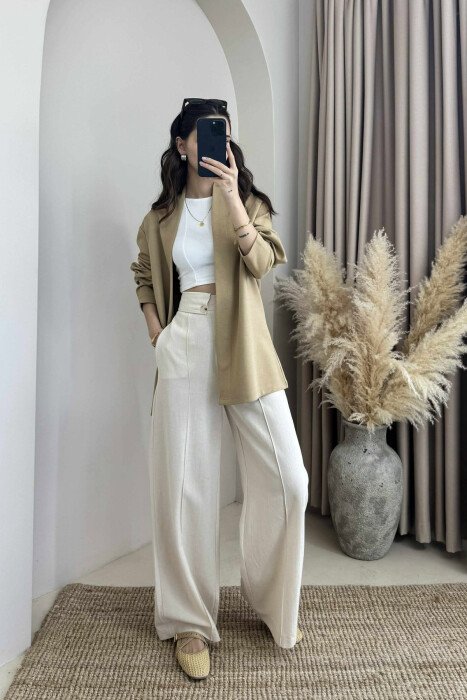 ONE COLOR SIMPLE WOMEN SHIRT BEIGE/BEZHE - KLAUDIO FASHION