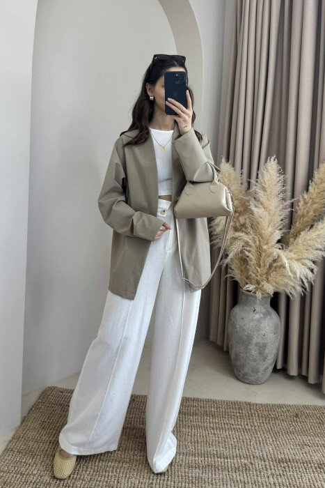 ONE COLOR SIMPLE WOMEN SHIRT BEIGE/BEZHE - 1