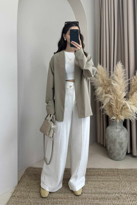 ONE COLOR SIMPLE WOMEN SHIRT BEIGE/BEZHE - 2