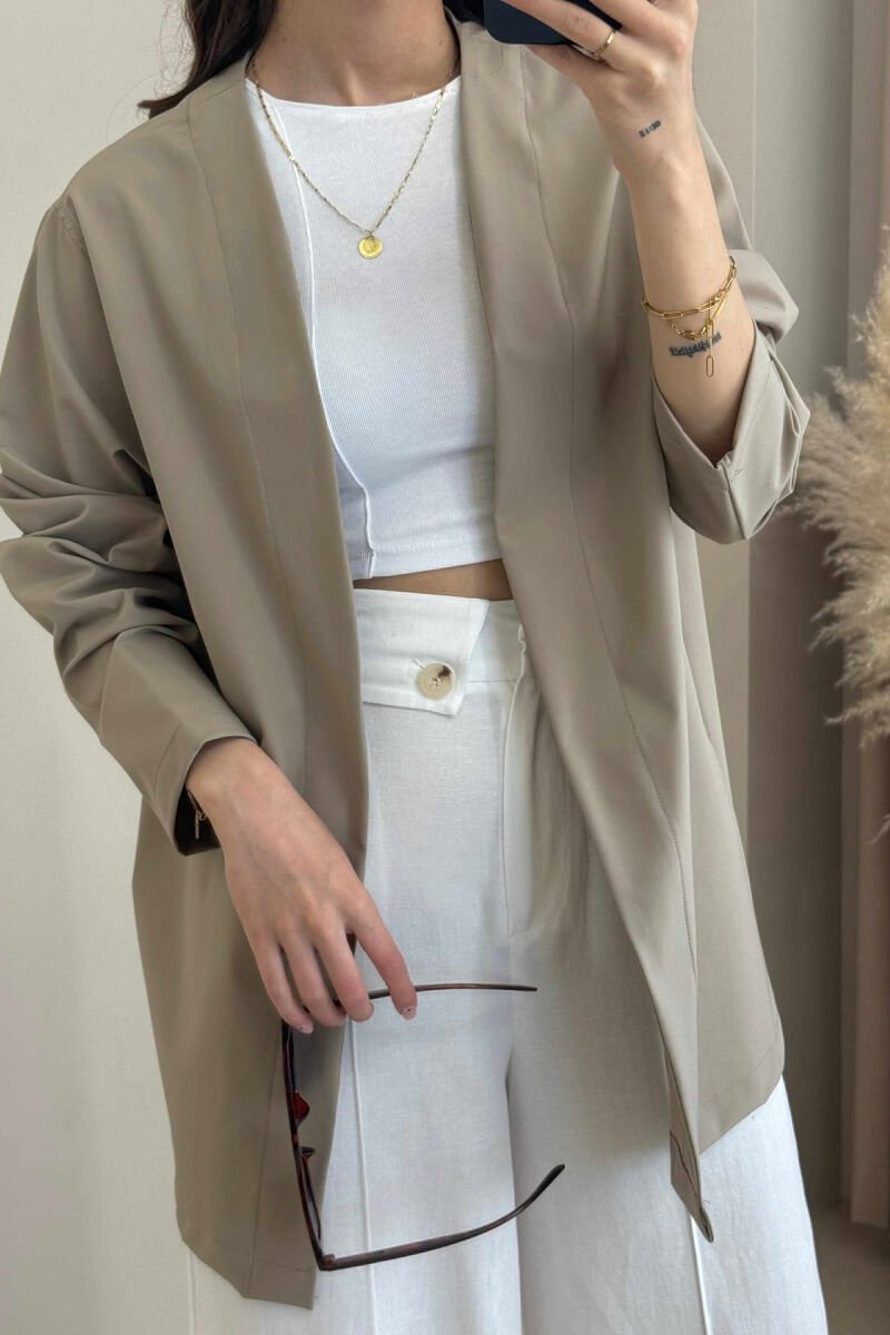 ONE COLOR SIMPLE WOMEN SHIRT BEIGE/BEZHE - 4