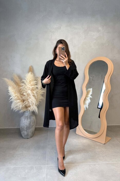ONE COLOR SIMPLE WOMEN CARDIGAN BLACK/ E ZEZE - 1