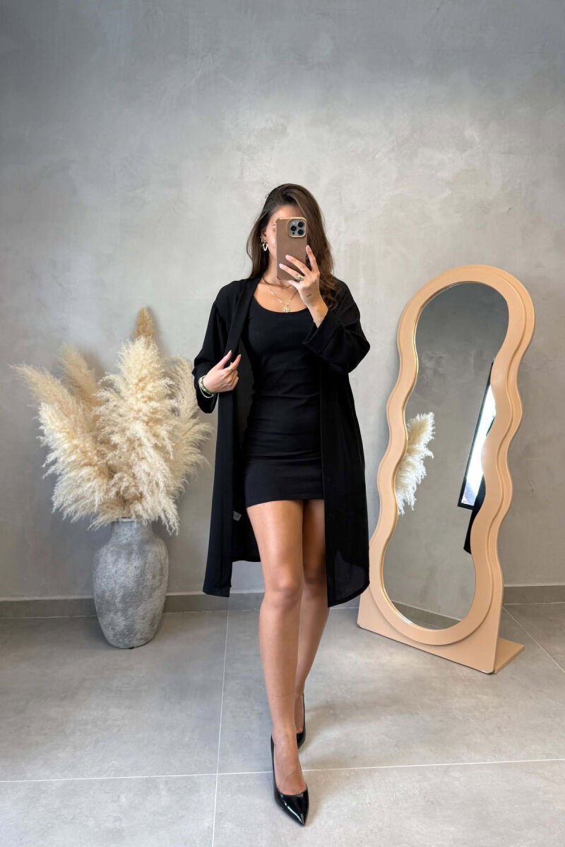 ONE COLOR SIMPLE WOMEN CARDIGAN BLACK/ E ZEZE - 1