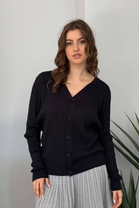 ONE COLOR SIMPLE WOMEN CARDIGAN BLACK/ E ZEZE - KLAUDIO FASHION