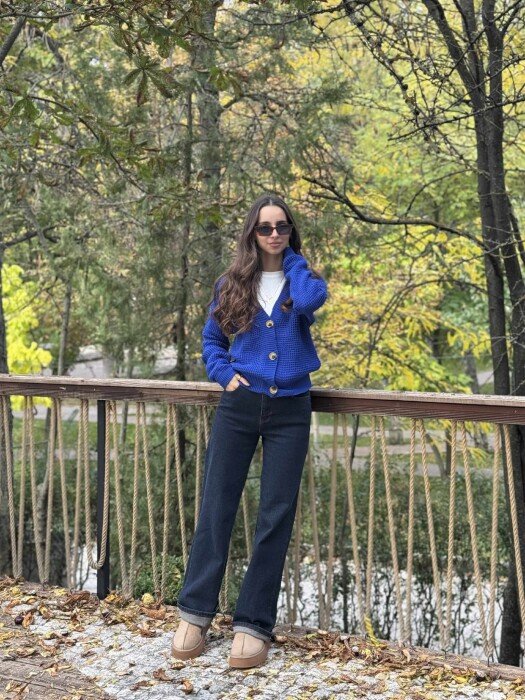 ONE COLOR SIMPLE WOMEN CARDIGAN BLUE/BLU - 