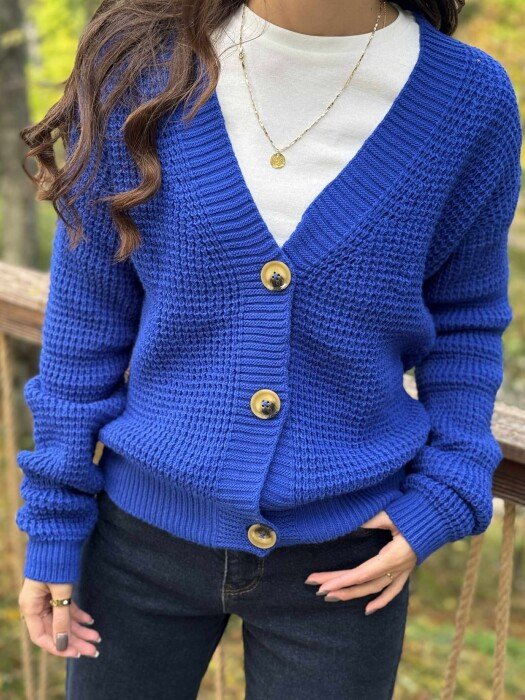 ONE COLOR SIMPLE WOMEN CARDIGAN BLUE/BLU - 2