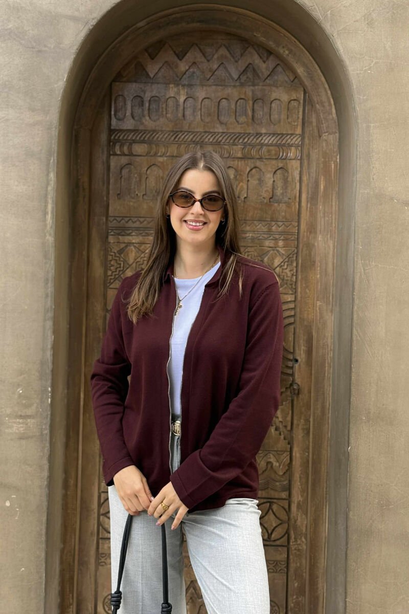 ONE COLOR SIMPLE WOMEN CARDIGAN BURGUNDY/VISHNJE - 1
