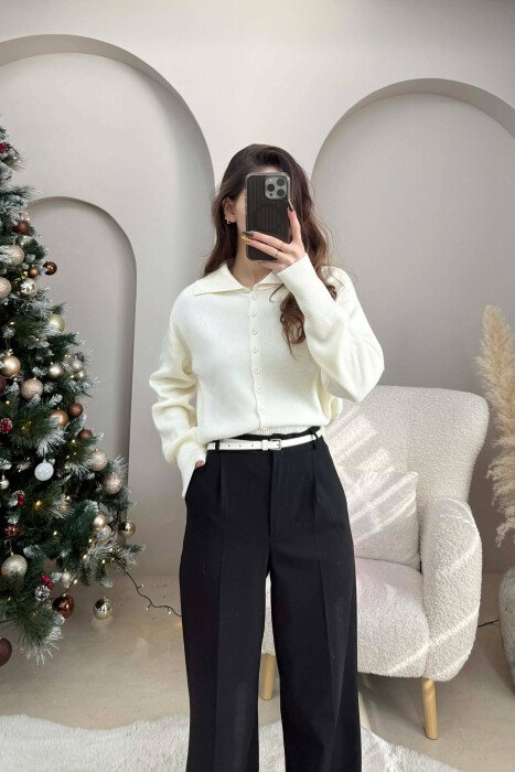 ONE COLOR SIMPLE WOMEN CARDIGAN CREAM/KREM - KLAUDIO FASHION