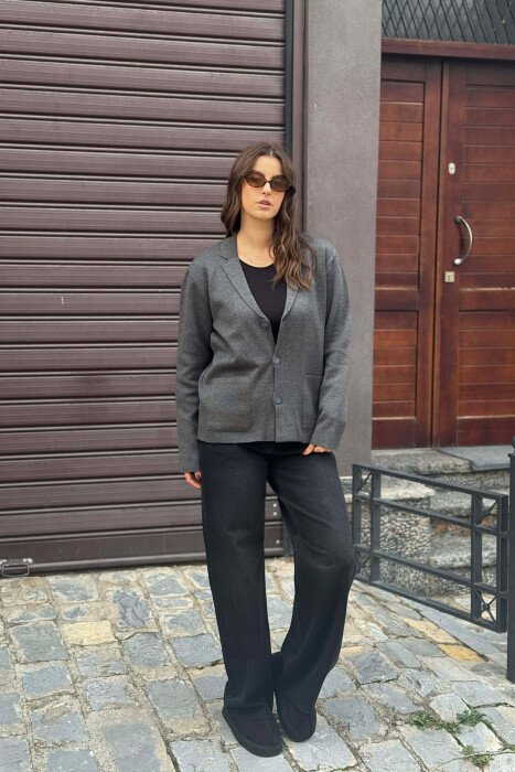 ONE COLOR SIMPLE WOMEN CARDIGAN DARK GREY/GEE 