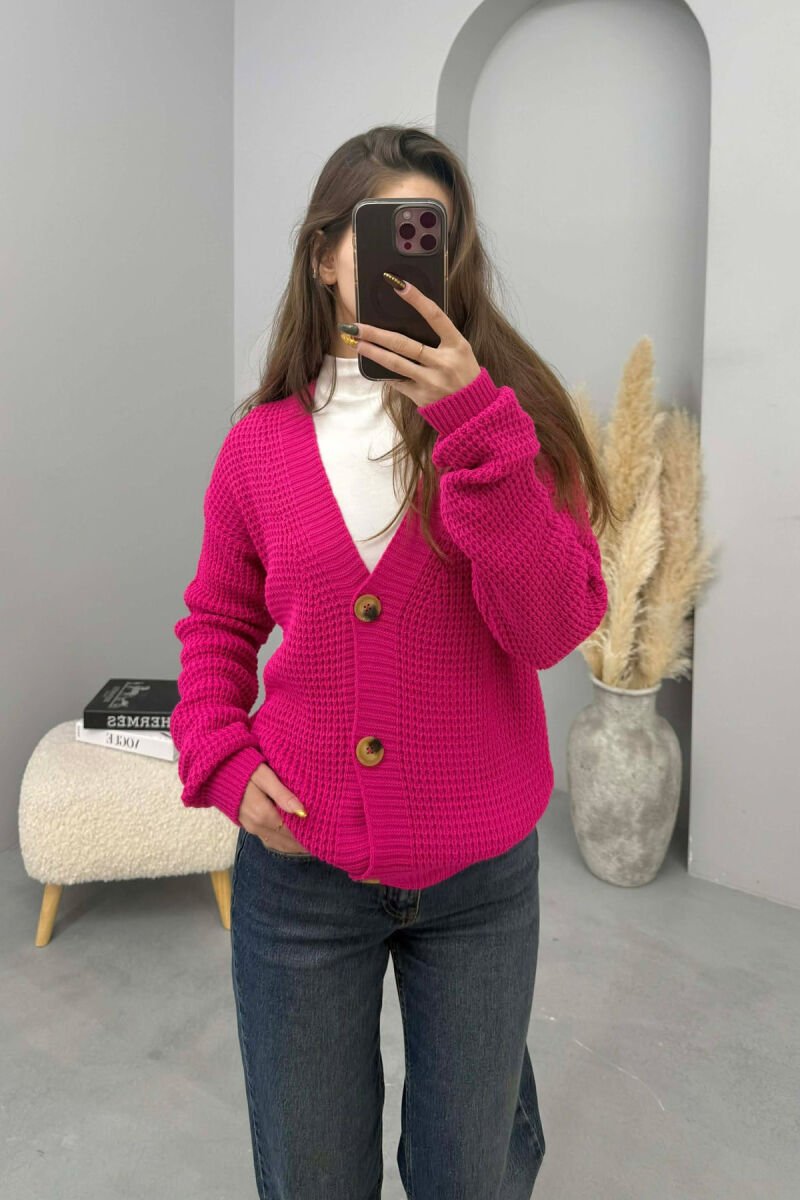 ONE COLOR SIMPLE WOMEN CARDIGAN FUCHSIA/CIKLAMI - 1