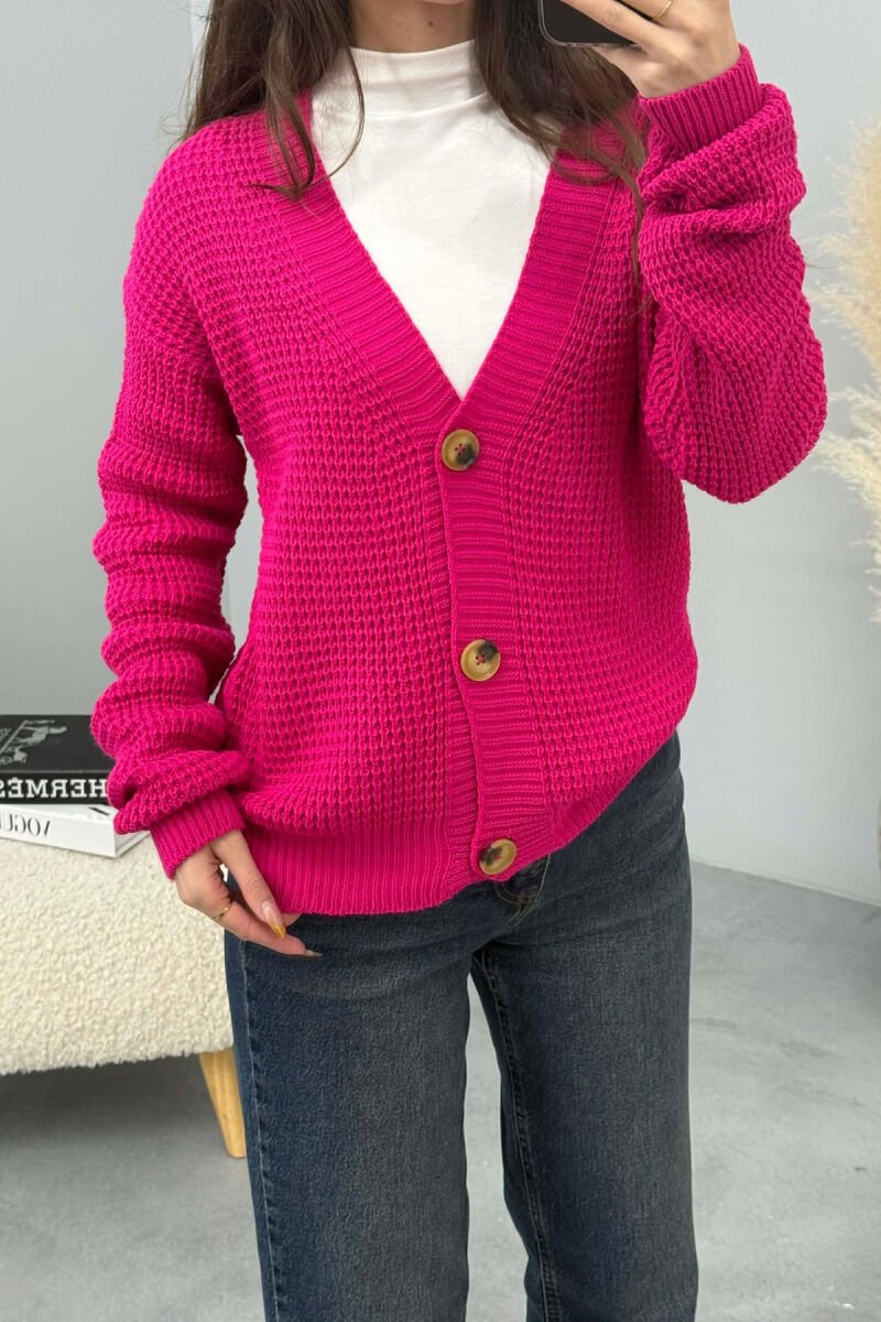 ONE COLOR SIMPLE WOMEN CARDIGAN FUCHSIA/CIKLAMI - 3