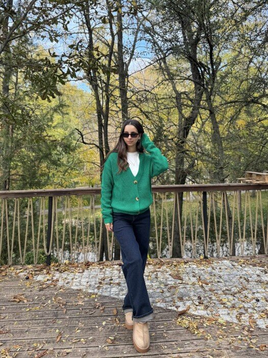 ONE COLOR SIMPLE WOMEN CARDIGAN GREEN/JESHILE - 