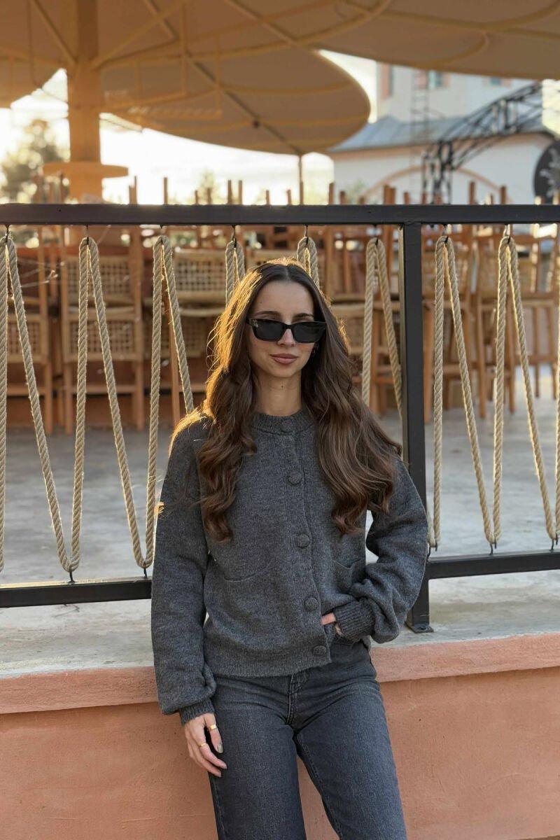 ONE COLOR SIMPLE WOMEN CARDIGAN GREY/GRI - 2