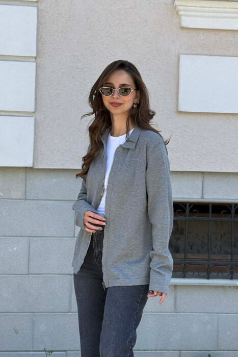 ONE COLOR SIMPLE WOMEN CARDIGAN GREY/GRI - KLAUDIO FASHION