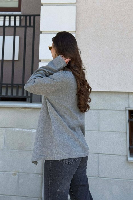 ONE COLOR SIMPLE WOMEN CARDIGAN GREY/GRI - 4