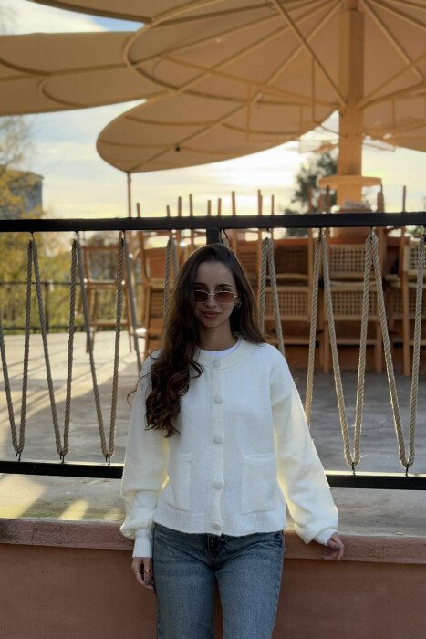 ONE COLOR SIMPLE WOMEN CARDIGAN WHITE-E BARDHE - 4