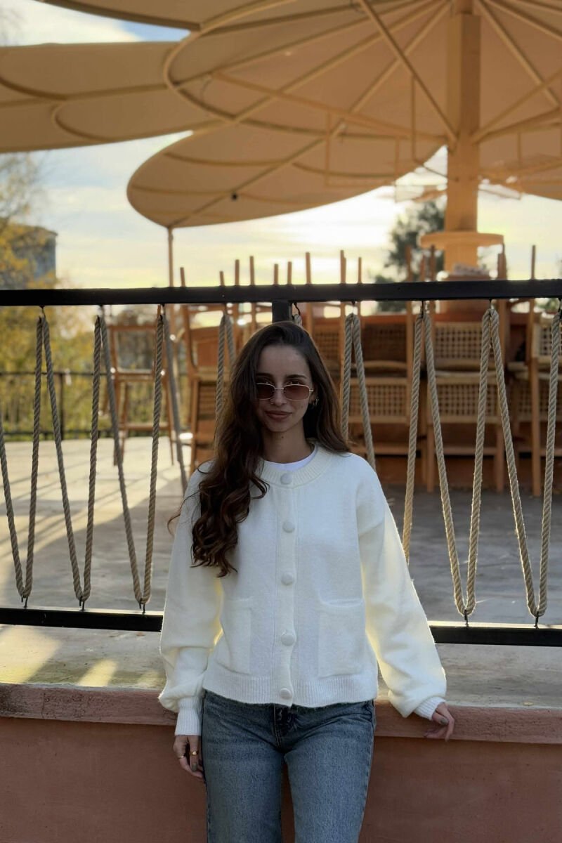 ONE COLOR SIMPLE WOMEN CARDIGAN WHITE-E BARDHE - 4