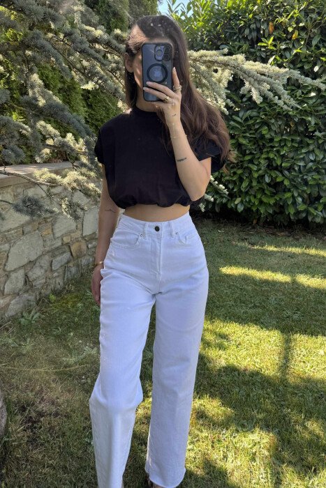 ONE COLOR SIMPLE WOMEN CROP TOP BLACK/ E ZEZE - 1