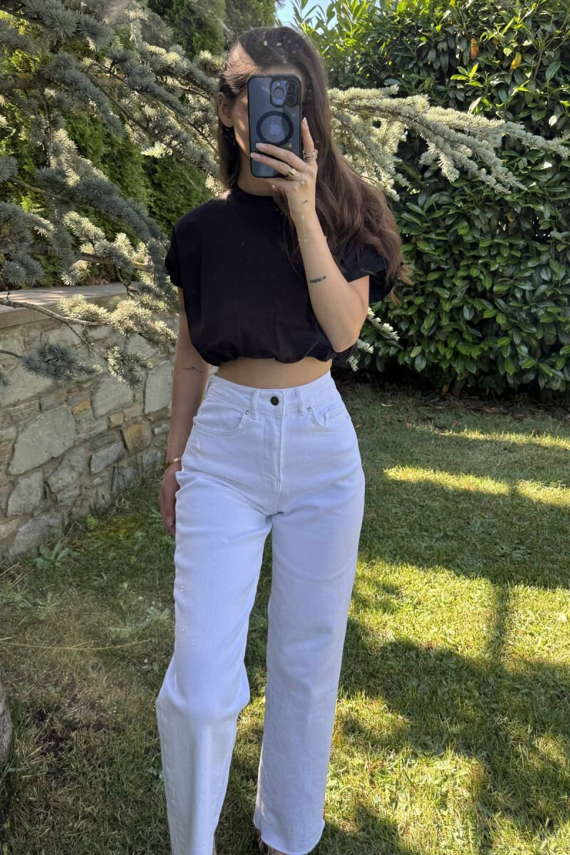 ONE COLOR SIMPLE WOMEN CROP TOP BLACK/ E ZEZE - 1