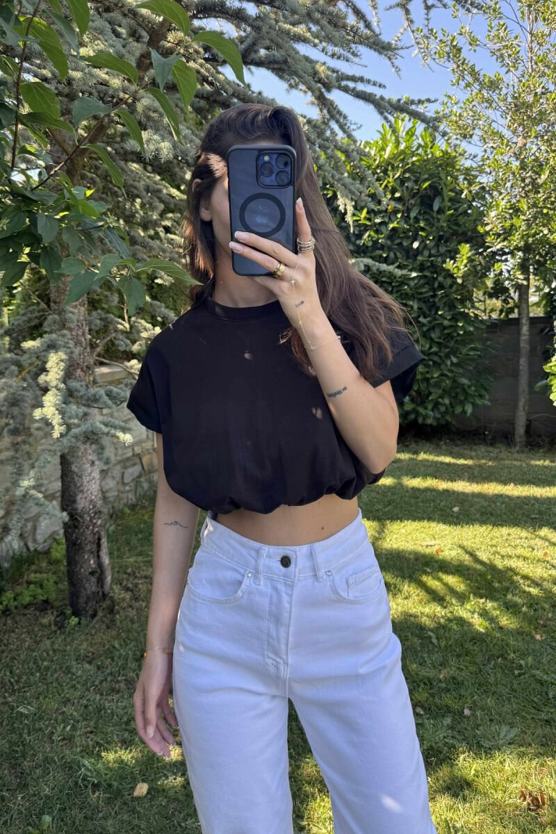 ONE COLOR SIMPLE WOMEN CROP TOP BLACK/ E ZEZE - 5
