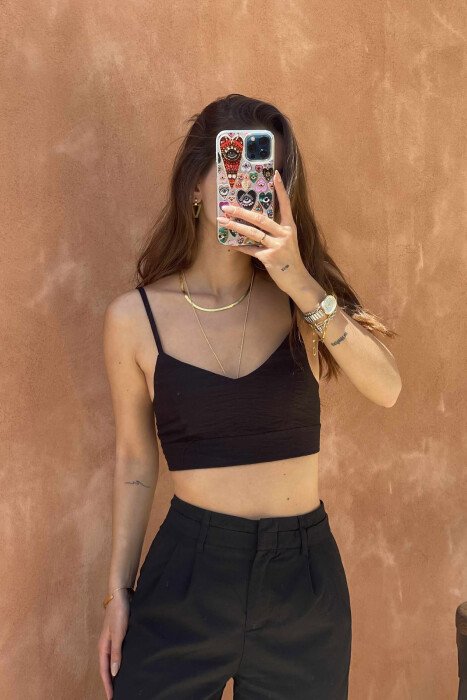 ONE COLOR SIMPLE WOMEN CROP TOP BLACK/ E ZEZE - KLAUDIO FASHION