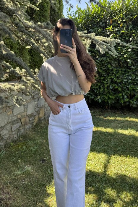 ONE COLOR SIMPLE WOMEN CROP TOP GREY/GRI - KLAUDIO FASHION