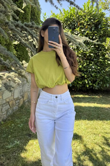 ONE COLOR SIMPLE WOMEN CROP TOP OLIVE/ULLI - 1