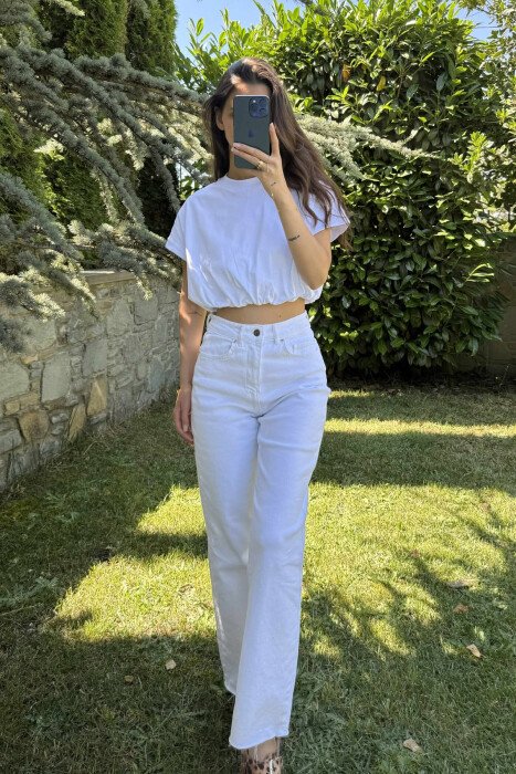 ONE COLOR SIMPLE WOMEN CROP TOP WHITE-E BARDHE - KLAUDIO FASHION