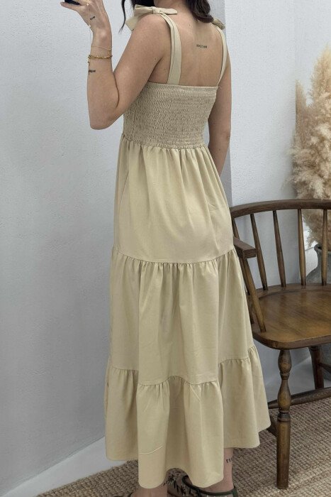 ONE COLOR SIMPLE WOMEN DRESS BEIGE/BEZHE - 2
