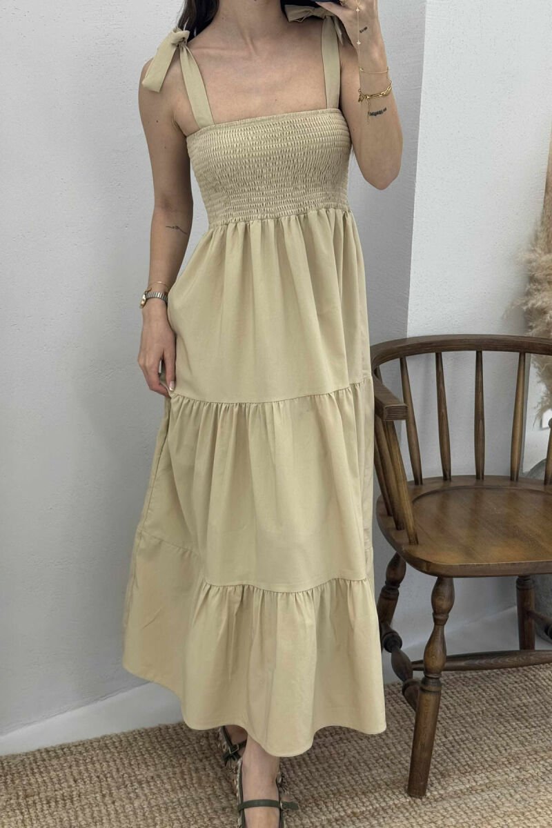 ONE COLOR SIMPLE WOMEN DRESS BEIGE/BEZHE - 3