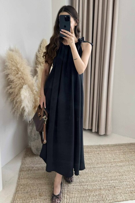 ONE COLOR SIMPLE WOMEN DRESS BLACK/ E ZEZE - 1