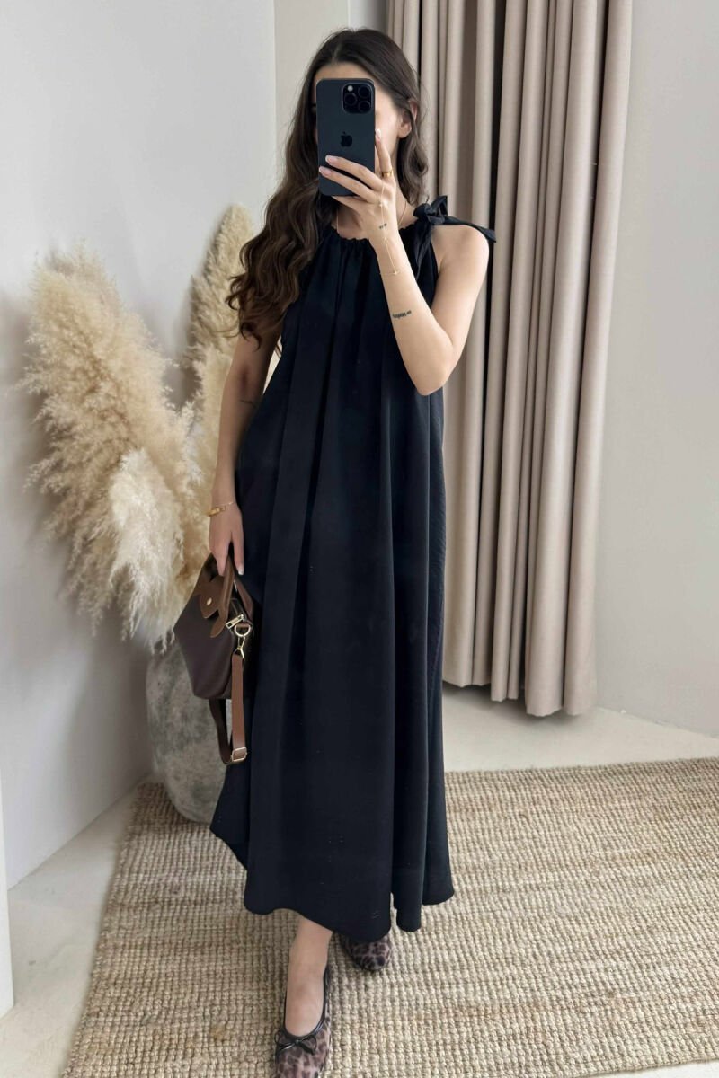 ONE COLOR SIMPLE WOMEN DRESS BLACK/ E ZEZE - 1
