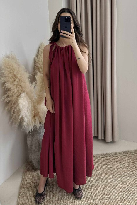 ONE COLOR SIMPLE WOMEN DRESS BURGUNDY/VISHNJE - 1