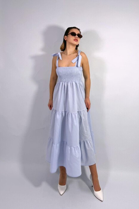 ONE COLOR SIMPLE WOMEN DRESS LIGHTBLUE/BZ - KLAUDIO FASHION