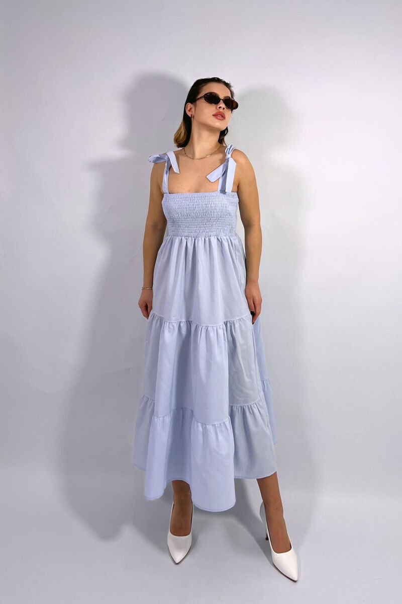 ONE COLOR SIMPLE WOMEN DRESS LIGHTBLUE/BZ - 1
