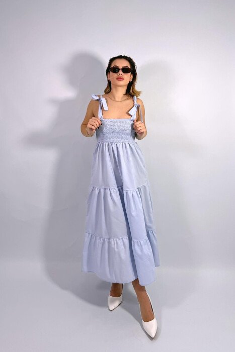 ONE COLOR SIMPLE WOMEN DRESS LIGHTBLUE/BZ - 4