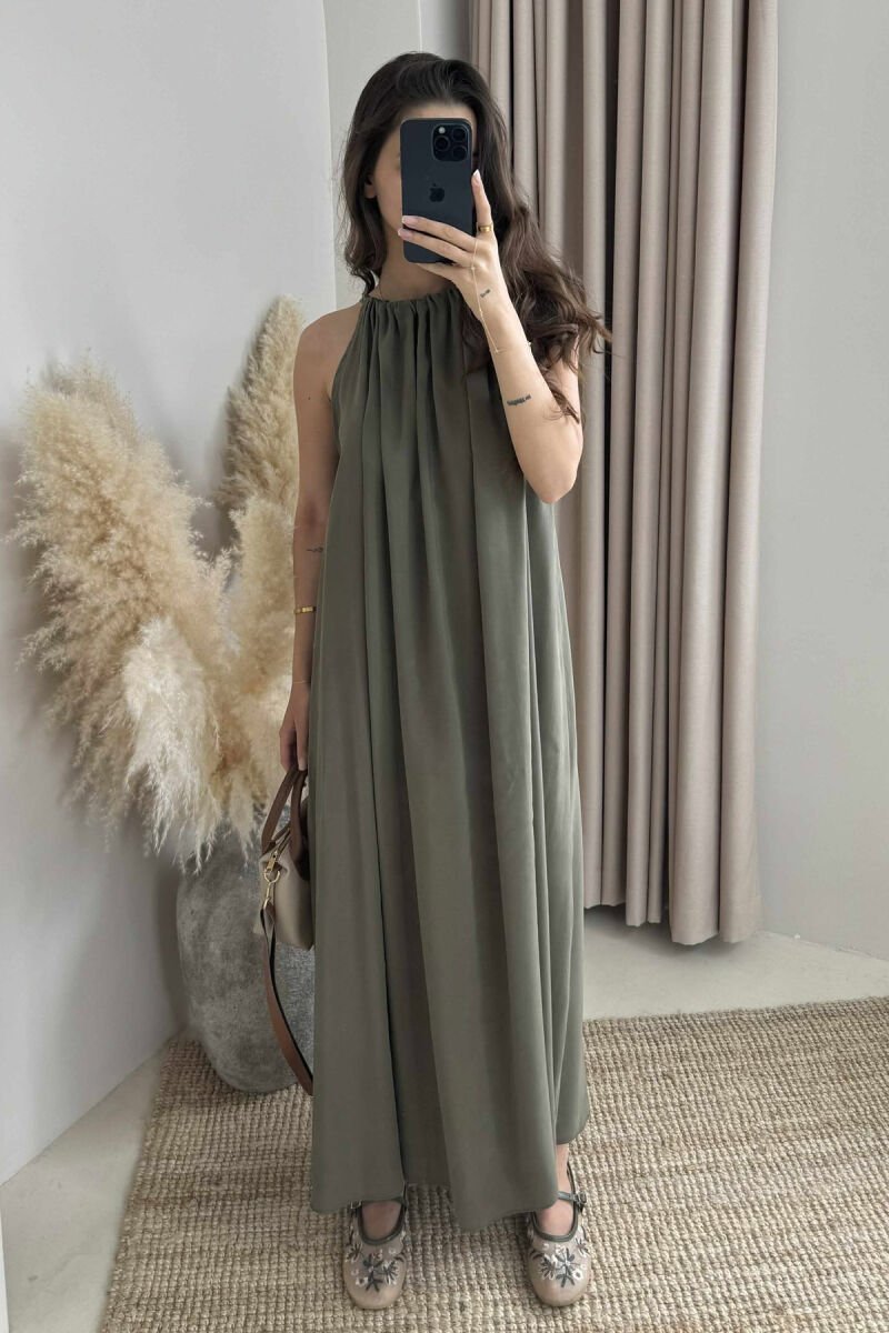 ONE COLOR SIMPLE WOMEN DRESS OLIVE/ULLI - 1