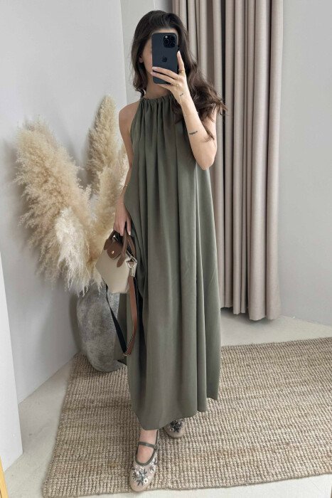 ONE COLOR SIMPLE WOMEN DRESS OLIVE/ULLI - 4