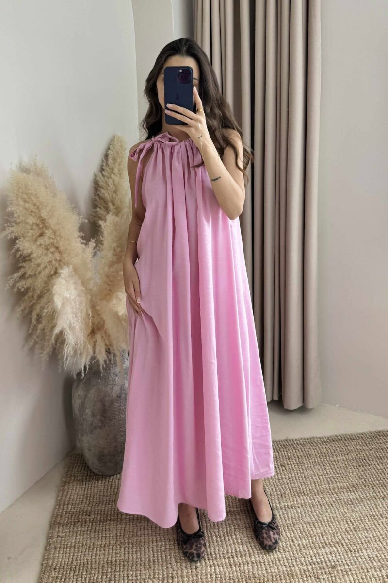ONE COLOR SIMPLE WOMEN DRESS PINK/ROZE - 1