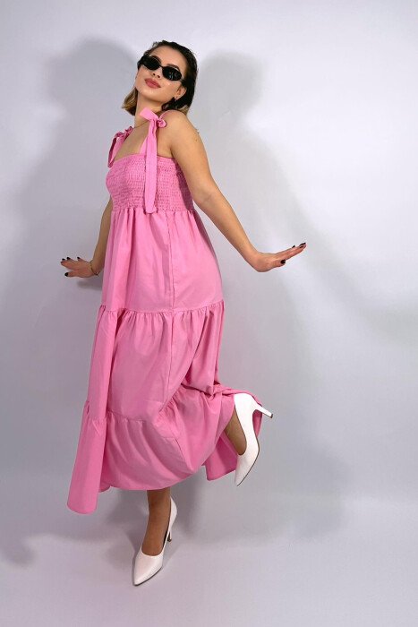 ONE COLOR SIMPLE WOMEN DRESS PINK/ROZE - 5