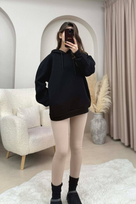 ONE COLOR SIMPLE WOMEN HOODIE BLACK/ E ZEZE - 2