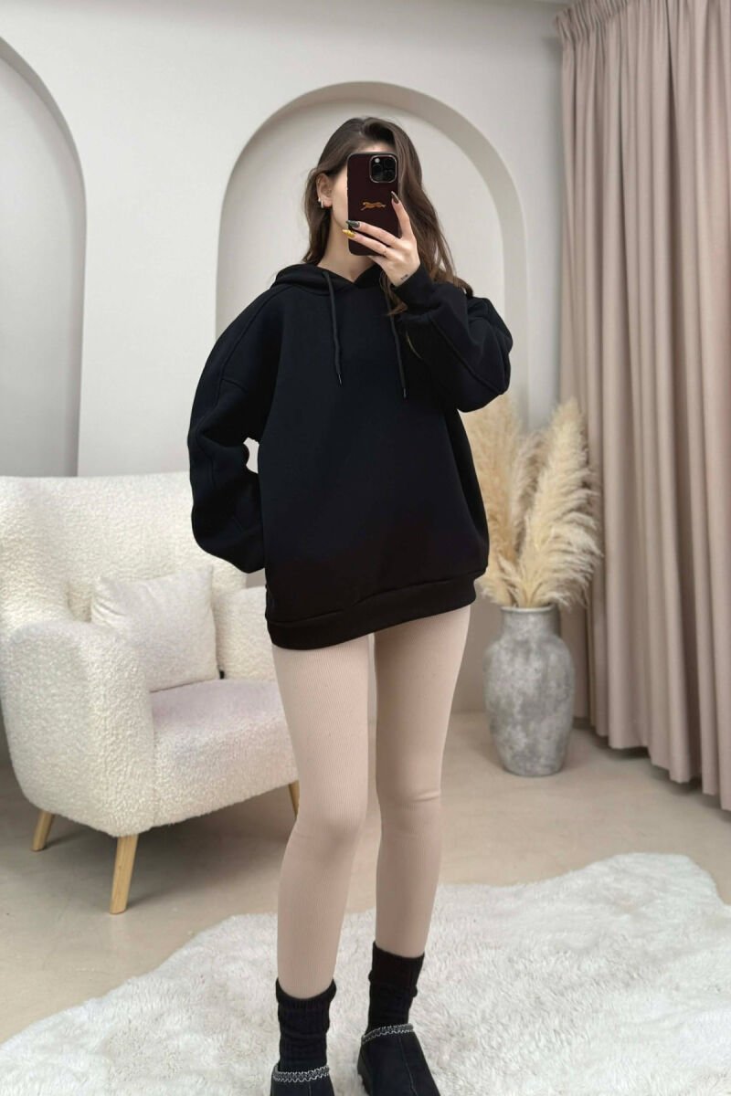 ONE COLOR SIMPLE WOMEN HOODIE BLACK/ E ZEZE - 2