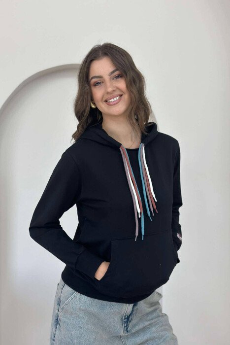 ONE COLOR SIMPLE WOMEN HOODIE BLACK/ E ZEZE - 4
