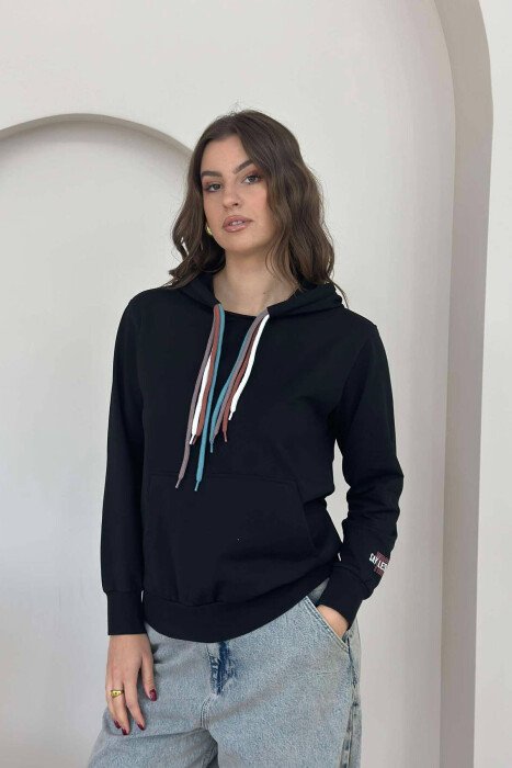 ONE COLOR SIMPLE WOMEN HOODIE BLACK/ E ZEZE - KLAUDIO FASHION